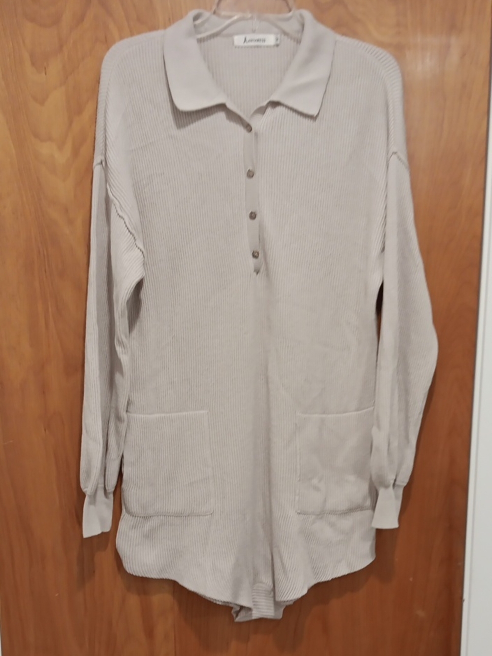 Anrabess Collared Button Knit Bodysuit with Pockets